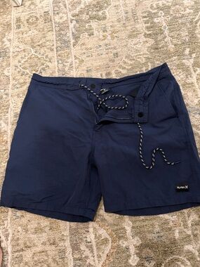 Hurley Navy Blue Men's Board Shorts with Contrast Drawstring